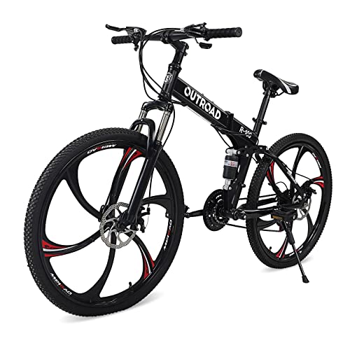 PanAme 26 Inch Full Suspension Folding Mountain Bike, High Carbon