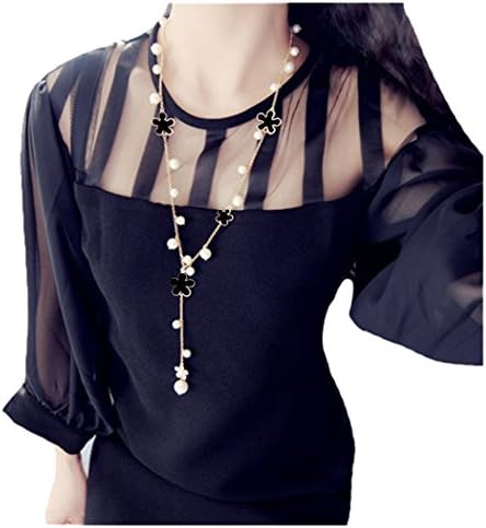 Women's Elegant Pearl Flower Sweater Chain Long Pendant Necklace Fashion Jewelry