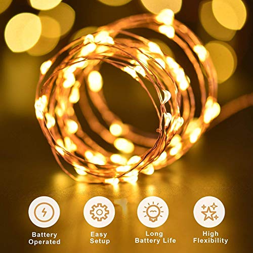 LED Lichterkette x 2 Batteriebetrieben 120er LED 12M mit Fernbedienung Wasserdichte Dekorative 8 Modi Warme Weiße Lichter für Weihnachts Schlafzimmer Garten Terrasse Party Hochzeit (LED Lichterketten)