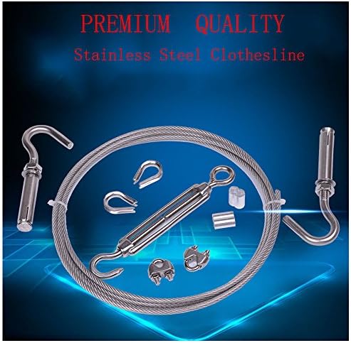 Hetai Portable Laundry Line Steel Clothesline Wire Wall Mounted Clothesline Wire Coated Outdoor Stainless Steel Washing Line With Tightener System 30 Feet
