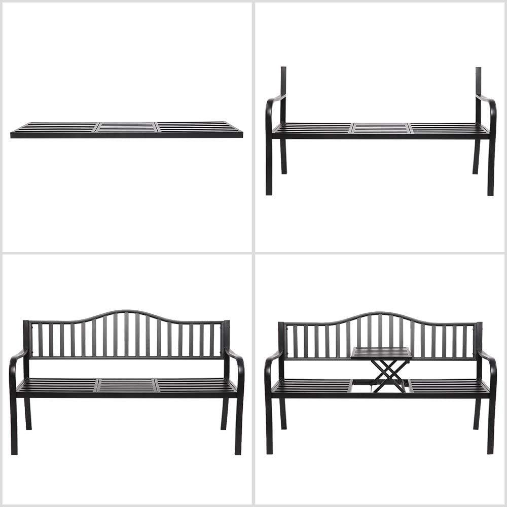 VINGLI 59" Patio Garden Bench Table Outdoor Metal Park Benches,Cast Iron Steel Frame Chair Porch Path Yard Lawn Decor Deck: Kitchen & Dining