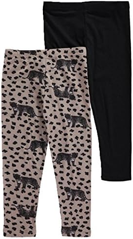 XOXO Little Girls' Toddler "Solid & Leopard" 2-Pack Leggings - taupe/black, 2t