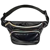 FZGJ Fanny Pack-PU Waterproof Rave Festival Hologram Travel Waist Bag (Black-02)