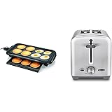 BELLA Electric Griddle w Warming Tray, 10" x 18", Copper/Black & 2 Slice Toaster, Quick & Even Results Every Time, Stainless 