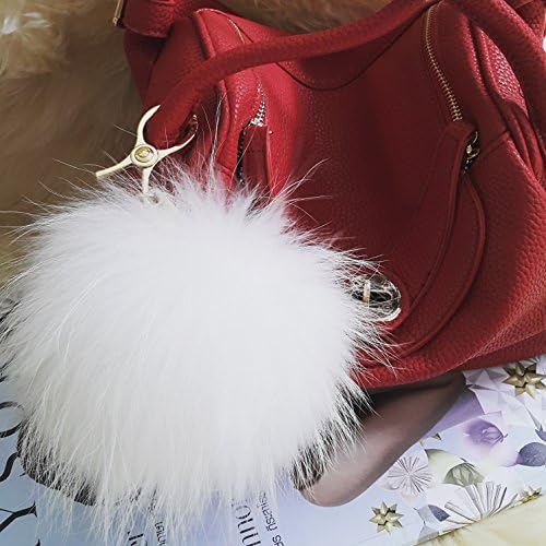 AURORA168 XXL Super Big White Luxury Fluffy Fur Pom Pom Ball Keychain Keyring Bag Purse Charm with Gold Ring