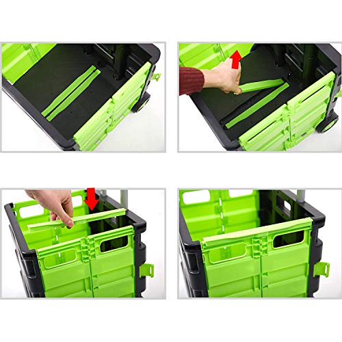 Dporticus Folding Two-Wheeled Trolley Hand Cart Plastic Hefty Heavy Carry Shopping Picnic Travel Office (Large, Green)