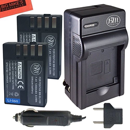 BM Premium 2 Pack of D-LI109 Batteries and Battery Charger for Pentax KP, K-R, K-S1, K-S2, K-30, K-50, K-70, K-500 Digital SLR Camera