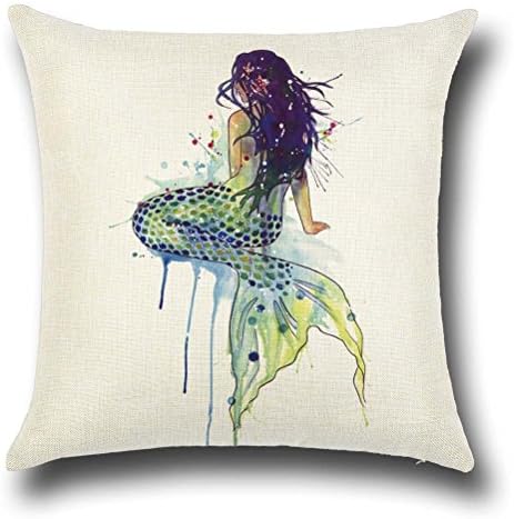 Rise World Pillowcase 18" x 18" Square Cotton Blend Linen Cushion Cover Pillowcase Decorative Oil Painting Mermaid