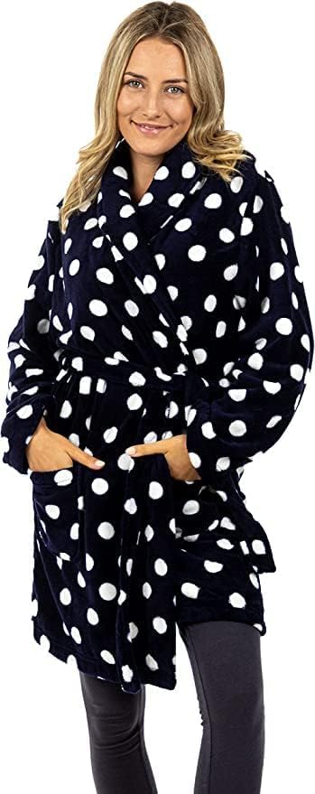 TURTLE Navy Robe Womens Luxury Dressing Gown Clouds All Over Fleece Long Gown (M (Medium))