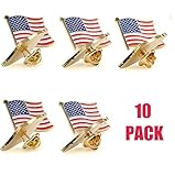 American Flag Pin -The Stars and Stripes -Solid Metal Flag Lapel Pin-Exquisite Gold Toned US Flag Pin(10 Pack Waved)