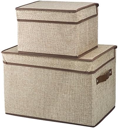 Dazhengyang Foldable Fabric Storage Boxes with Lids and Handles 2 Pack (Brown)