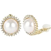 CZKDFG Fashion Pearl Clip on Earrings Crystal Rhinestone Earring for Women