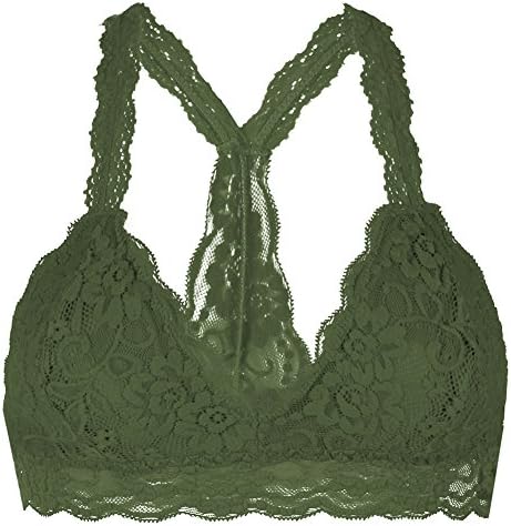 Bustier Floral Lace Crop Top Bralette Sheer Sexy Cami Tank Triangle Bra (L, Olive)