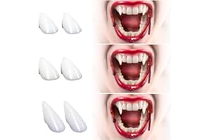 LQYoyz 3 Sizes Vampire Fangs Teeth with Adhesive, Halloween Party Cosplay Props Accessories, Fake Vampire Teeth Party Favors Werewolf Fangs Vampire Dentures for Adults Kids (3 Pairs)