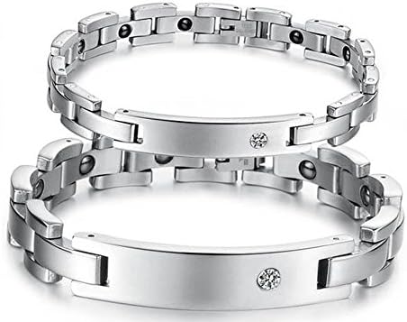 HotVally Lover's Energy Magnetic Womens and Mens Matching Set Crystal Stainless Steel Bangle Bracelet (Lover (1pair))