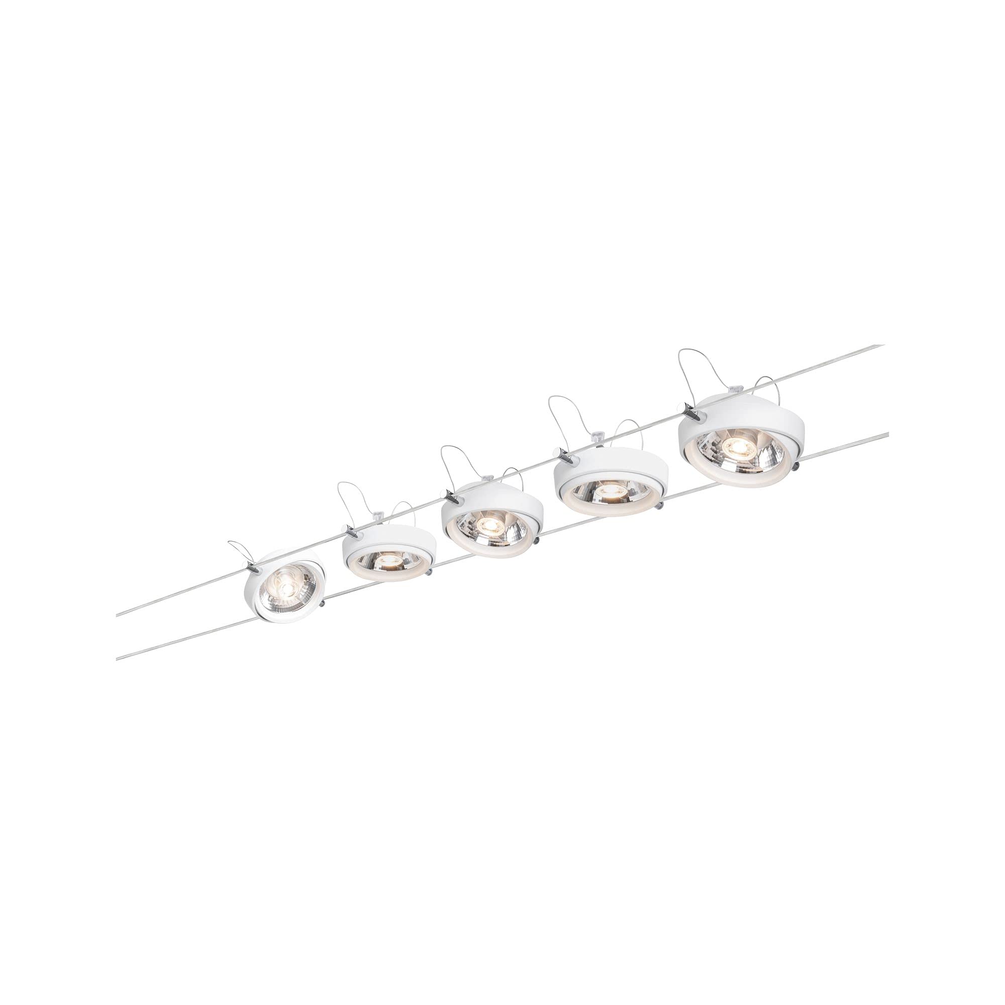 Paulmann 94200 Powerline II Cable System Cable lamp Complete Set LED spot 2700 K Warm White 5x8W G53 White 230/12V 80VA Ceiling lamp incl. lamp