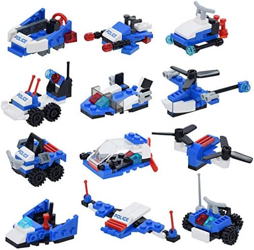 12-in-1 Police Patrol Aircraft Building Blocks Toys, 251 PCs Creative Building Bricks Compatible with Major Brands, Party Favors Supplies/Goodie Bags/Pinata for Kids Girls Boys
