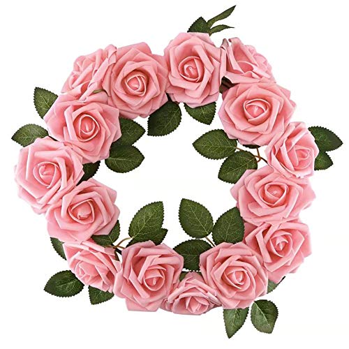 Higfra Artificial Flowers Pink Roses Real Looking Fake Roses w/Stem for DIY Wedding Bouquets Centerpieces Arrangements Party Baby Shower Home Decorations - Pink
