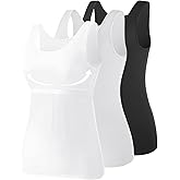 AMVELOP Tank Tops for Women Built in Bra Cotton Shelf Bra Tanks Layering Undershirts 2-3 Pack