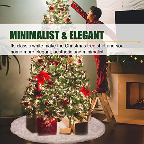 Christmas Tree Skirt, 48 Inch Snowy White Faux Fur Xmas Plush Tree Skirt, Winter Large Christmas Tree Mat, Holiday Party Christmas Tree Decorations