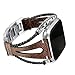 bayite Leather Bands Compatible with Fitbit Versa/Versa 2, Handmade Replacement Bracelet Straps Women Men, Coffee
