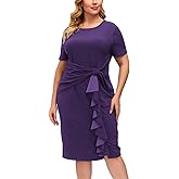 Hanna Nikole Wmens Plus Size Wear to Work Dress 50s Vintage Ruffle Peplum Cocktail Pencil Knee Dress