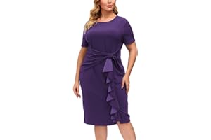 Hanna Nikole Wmens Plus Size Wear to Work Dress 50s Vintage Ruffle Peplum Cocktail Pencil Knee Dress