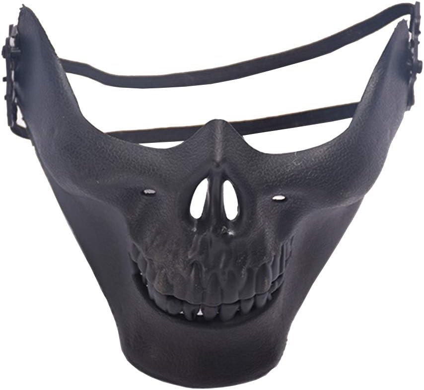 Kasstino Skull Skeleton Airsoft Hunting Half Face Protect Gear Mask Cosplay Halloween (Black)
