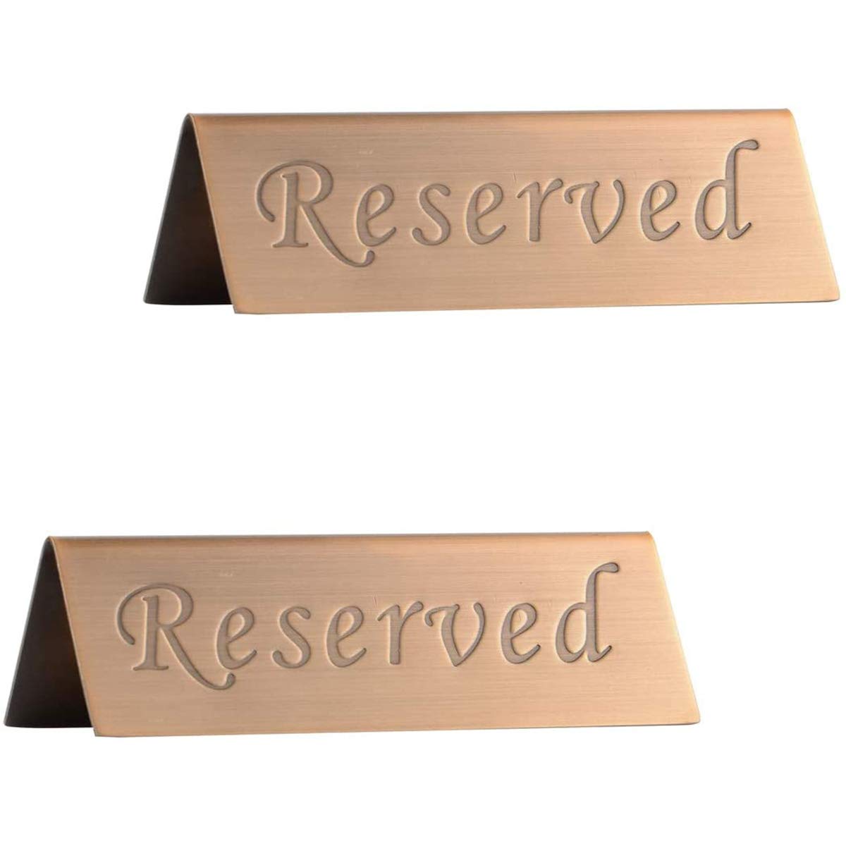 POFET 2pcs Reserved Sign - Brushed Stainless Steel Standing Table Top Compliance Sign - Double Sided - 12 x 4 cm Copper
