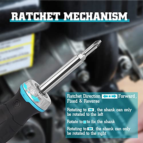 DURATECH Ratcheting Screwdriver, 6-in-1 Multi-Bit Screw Driver with Phillips, Slotted Bits and Nut Driver