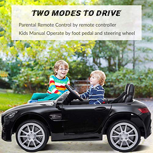 JOYBASE 12V Electric Ride On Car, Licensed Mercedes Benz Cars for Kids with Remote Control, LED Lights, Music Player, Adjustable Seat Belt, 3 Speed, Black