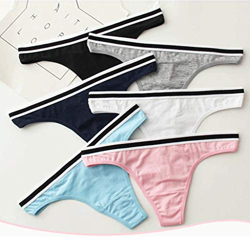 CakeLY 6Packs Women\'s Underwear Cotton Panties Solid Color Underwear Sexy Thong Pink