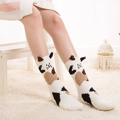 LANLEO Women's Fuzzy Cute Animal Winter Slipper Socks Super Soft Warm Home Sleeping Socks 1 Pairs (Cat) - Thumbnail 4
