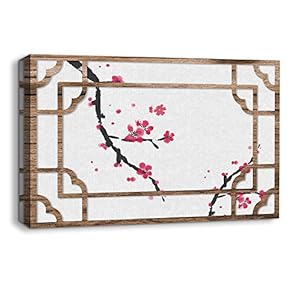 Canvas Wall Art Traditional Chinese Windows View Painting Artwork for Home Prints Framed - 12x18 inches