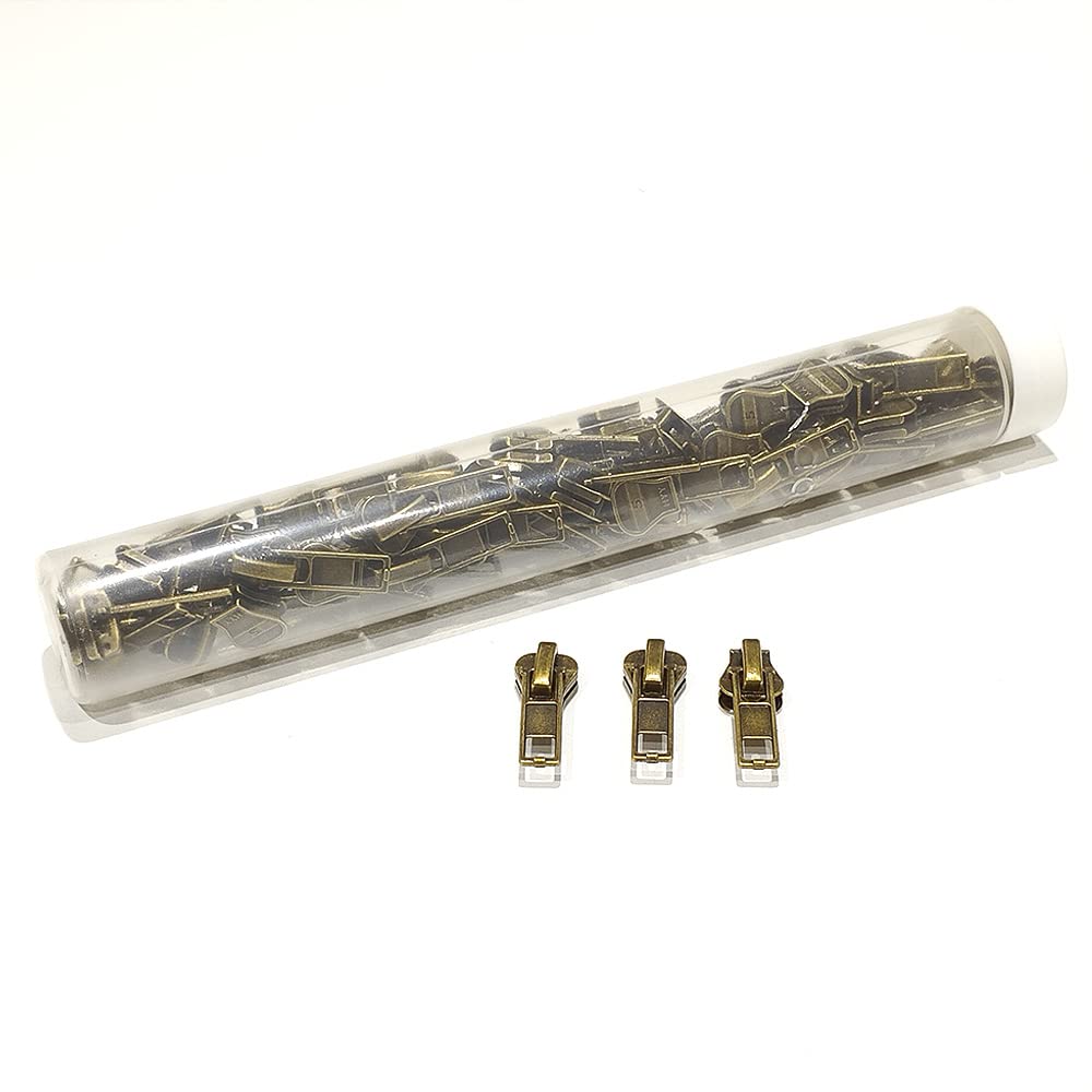 Injected Zipper Sliders 50 Pieces/Tube, Metal Sliders for Sewing and Repair Zippers, Zipper Puller, Golden Sliders 5#, (5#, 666)