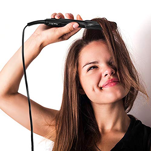 AmoVee Mini Flat Iron Nano Titanium Hair Straightener 3D Floating Plates 1/2 Inch Dual Voltage Instant Heat for Travel, Free Carry Bag Included, Black - Thumbnail 6