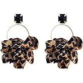 ABOOFAN Leopard Print Large Dangle Earrings for Women Lightweight Creative Ear Hook Stylish Animal Hoop Jewelry for Parties and Everyday Wear 4.72X1.96In