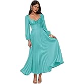KIRGNT Long Sleeve Satin Bridesmaid Dresses for Women Pleated Formal Evening Party Gown