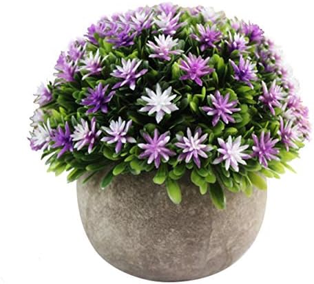 Flikool Creative Artificial Flower with Pot Simulation Potted Plants Faux Green Grass Bonsai Home Decoration Ornaments for Bedroom Living Room Bar Balcony Desk Table Decor - Purple