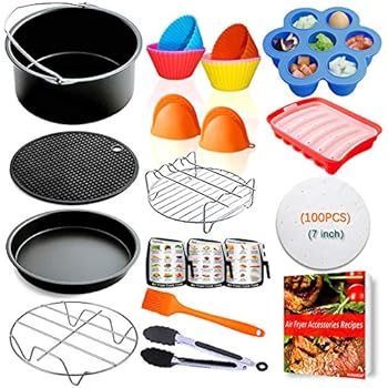 Air Fryer Accessories 7 inch,for Phillips Gowise Ninja Cozyna Cosori Nuwave Air Fryer Accessories Fit 2.75,3.2,3.5,3.7,4.2QT,Deep Fryer Accessories,FDA Compliant,Dishwasher Safe with Cookbook