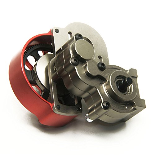 1/10 RC car Truck Full Metal Assembled Transmission Gearbox Tranny with Straight Gear for RC Axial SCX10 D90(Titanium Red)