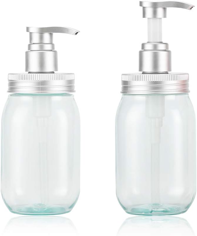 Hand Wash Soap Dispenser Bottle, Refillable PET Plastic Bottle, 450ml/16oz Clear Pump Bottle for Home Kitchen, Bathroom, Hotel, 2 Pack