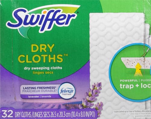 Swiffer Sweeper Dry Sweeping Pad, Multi Surface Refills for Dusters Floor Mop, with Febreze Lavender, 32 count