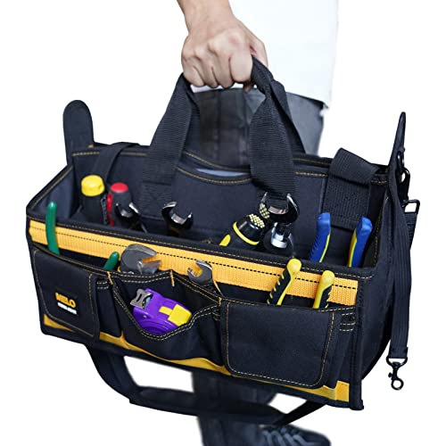 MELOTOUGH Electrician Tool Bag with shoulder strap 18 inch, HAVC Tool bag, Open Top Tool Carrier