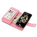 TabPow LG Aristo Case, 10 Card Slot - ID Slot, Button Wallet Folio PU Leather Case Cover with Detachable Magnetic Hard Case for LG Phoenix 3 / LG K8 2017 / LG Fortune/LG Risio 2 - Glitter Rose Gold