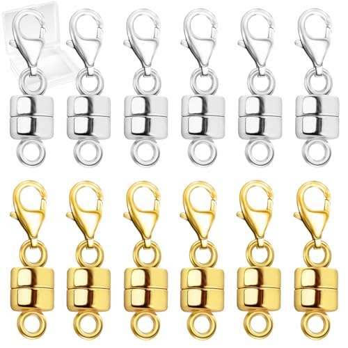 MKCYD Magnetic Necklace Clasp with Lobster Clasp,14K Gold and Silver Magnetic Jewelry Clasps for Necklace Extender Bracelet Closures