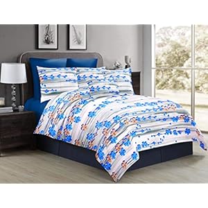 Quard 144 TC Cotton bedsheet with 2 Pillow Covers, Floral Vine, Blue