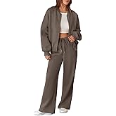 Aleumdr Women's 2 Piece Outfits Oversized Fleece Sweatsuit Zip Up Long Sleeve Sweatshirt with Wide Leg Sweatpants