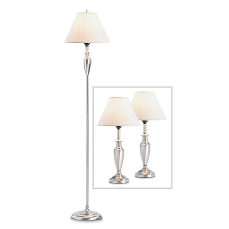 Bedroom Lamps Set Contemporary Silver Metal Bedside Table Lamps Set Of Three