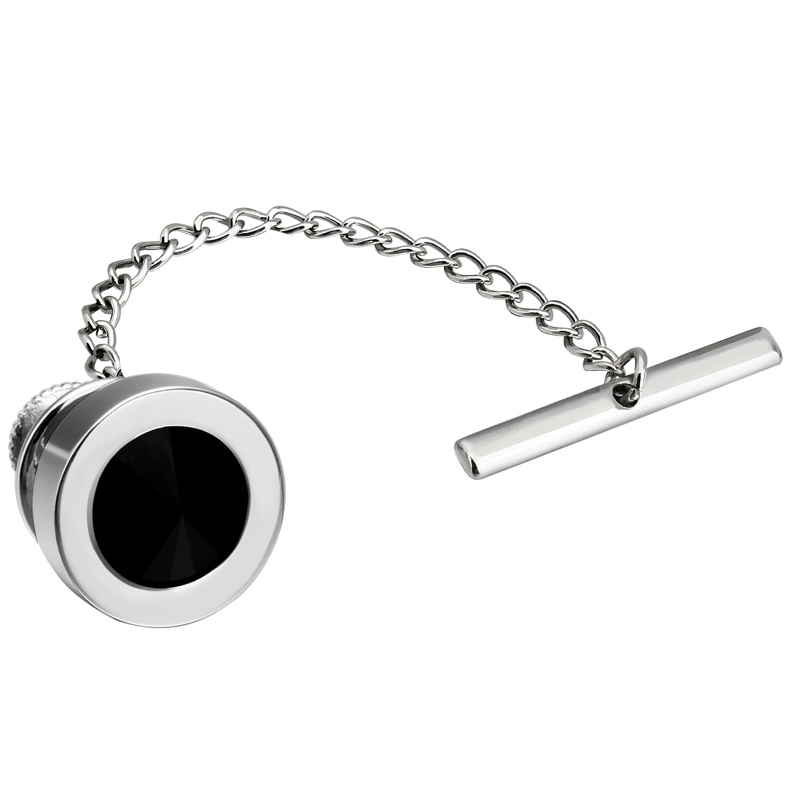 HAWSON Black Stone Tie Tack for Men Tie Pin with Chain for Wedding Birthday Anniversary Party, Metal